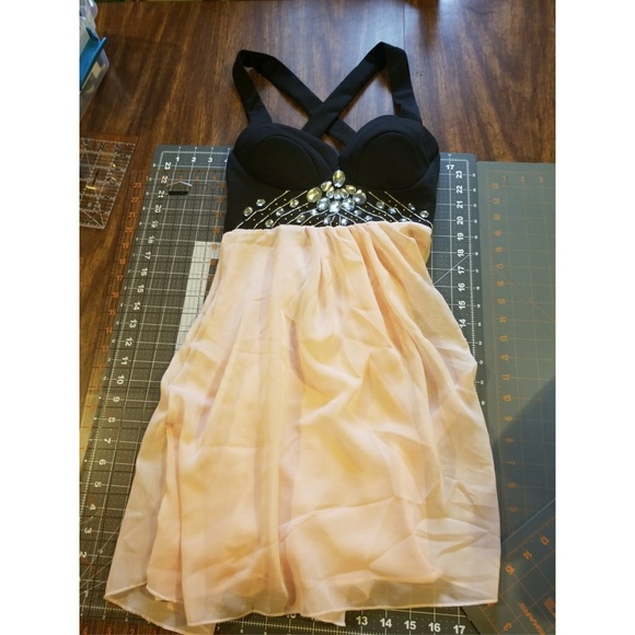 💃🏻3/$15 Cross back bejeweled homecoming dress - Picture 1 of 3